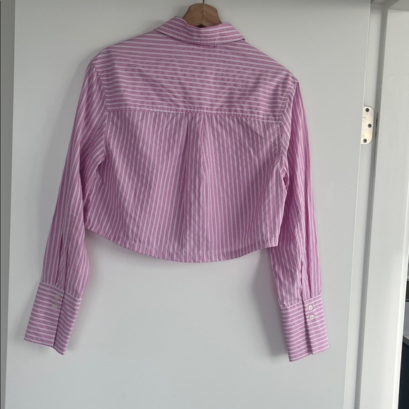 Bershka Pink & White Striped Button-Up Crop Shirt - Picture 15 of 16